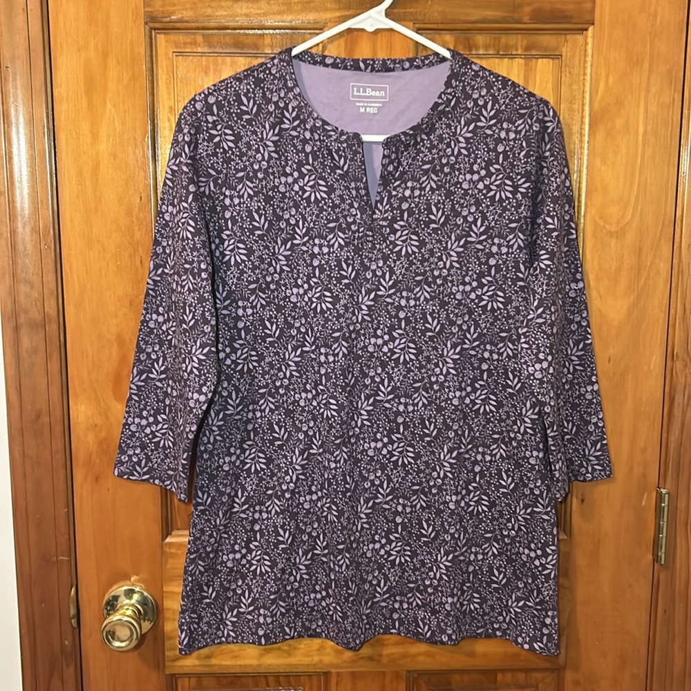L.L.Bean Tee Women’s Three-Quarter-Sleeve Splitneck Tunic Print - Picture 3 of 9